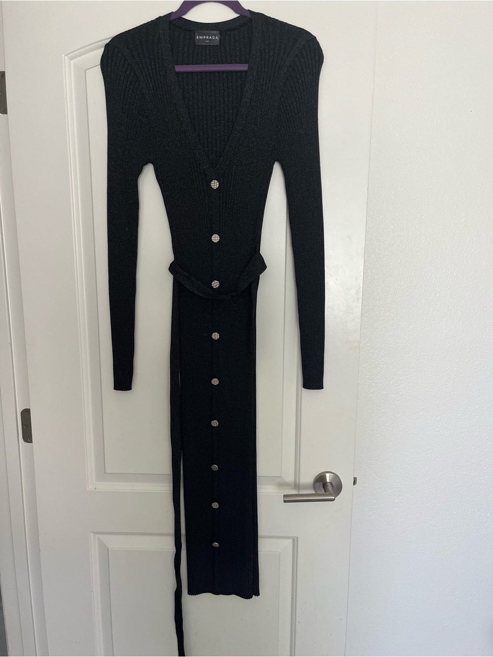 Emprada Black Ribbed Knit Midi Dress - L